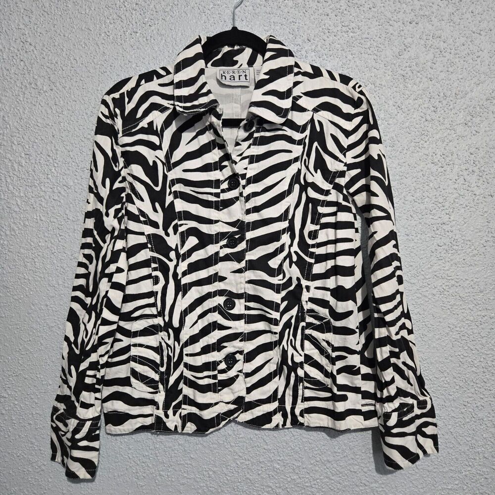 Vintage Keren‎ Hart Womens Zebra Print Button Up Jacket Size M Maximalist Artsy